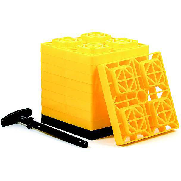 Camco 44512 FasTen Camper/ RV Leveling Blocks, 8.5" x 8.5" x 1", Yellow, 10-Pack